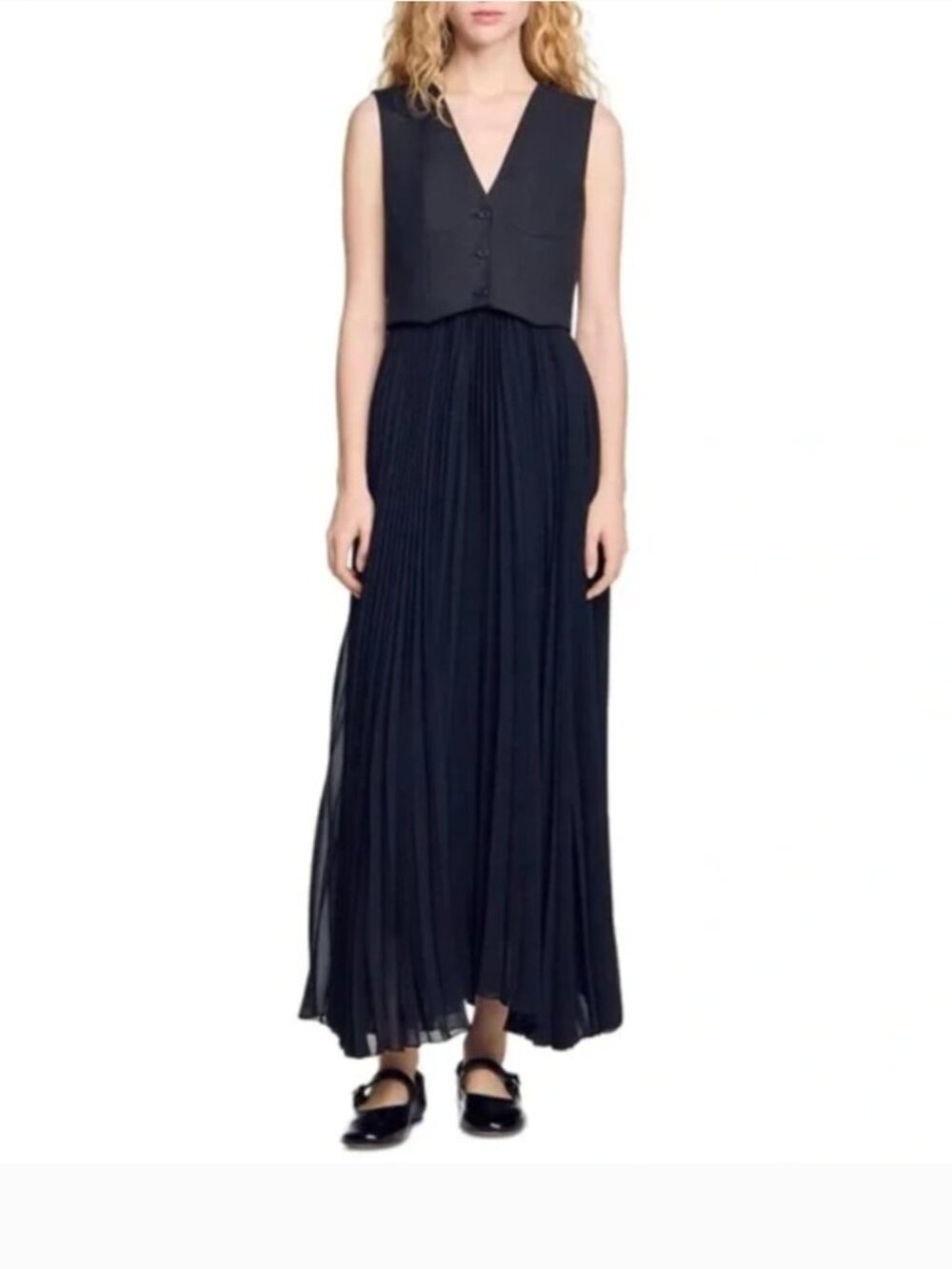 Sandro Montaigne Mixed Media Maxi Dress